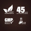 Infographic highlighting finest ingredients, 45 years of manufacturing, GMP quality product, and lab tested.