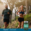 Young adults running on a trail with a Brown Seaweed supplement bottle in view.