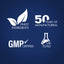 Infographic detailing finest ingredients, 50 years of manufacturing, GMP certified, and lab tested quality assurance.