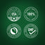 Infographic displaying: Packaged and lab tested in the USA, 100% high quality, finest ingredients ethically sourced, GMP quality.