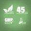 Infographic stating: Finest ingredients, 45 years of manufacturing, GMP quality product, lab tested for assurance.
