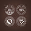 Infographic illustrating packaging and lab testing in USA, highlighting 100% quality, ethical sourcing, and GMP standards.