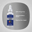 Product highlights graphic stating 100% drug free, delicious berry flavor, easy-to-use liquid in infographic format.