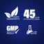 Infographic detailing finest ingredients, 45 years of manufacturing, GMP quality, and lab tested assurance.
