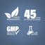 Infographic states: finest ingredients, 45 years of manufacturing, GMP quality product, lab tested for quality assurance.