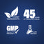 Infographic detailing the finest ingredients, 45 years of manufacturing, GMP quality product, and lab testing.