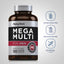 Mega Multi for Men bottle with icons indicating gluten and wheat free, milk and lactose free, no artificial flavors or colors.