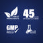 Infographic highlighting finest ingredients, 45 years of manufacturing, GMP quality product, and lab-tested assurance.