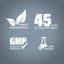 Graphic stating Finest Ingredients, 45 Years of Manufacturing, GMP Quality Product, Lab Tested