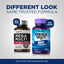 Two bottles of Mega Multi For Men Dietary Supplement, 90 Coated Caplets, one labeled 'New Look' and one 'Old Look'.