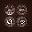 Infographic stating packaged and lab tested in USA, 100% highest quality, finest ingredients ethically sourced, GMP quality product.