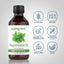 Peppermint Oil bottle with icons indicating gluten-free, non-GMO, paraben/SLS/fragrance/artificial color-free, cruelty-free, vegan.