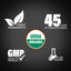 Infographic showing finest ingredients, 45 years of manufacturing, USDA Organic certification, GMP quality, and lab testing.