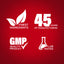 Infographic shows: finest ingredients, 45 years of manufacturing, GMP quality product, lab tested assurance.