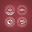 Infographic: Packaged and tested in the USA, 100% top quality, finest ingredients ethically sourced, GMP certified product.