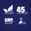 Infographic illustrating: Finest ingredients, 45 years of manufacturing, GMP quality product, lab tested.