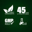 Infographic highlighting finest ingredients, 45 years of manufacturing, GMP quality, and lab-tested products.