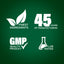 Infographic showing 'Finest Ingredients, 45 Years of Manufacturing, GMP Quality Product, Lab Tested'. Strictly a visual guide.