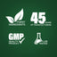 Infographic highlighting finest ingredients, 45 years of manufacturing, GMP quality product, and lab tested assurance.