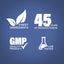 An infographic highlighting finest ingredients, 45 years of manufacturing, GMP quality products, and lab testing.