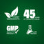 Infographic detailing finest ingredients, 45 years of manufacturing, GMP quality, and lab tested assurance.