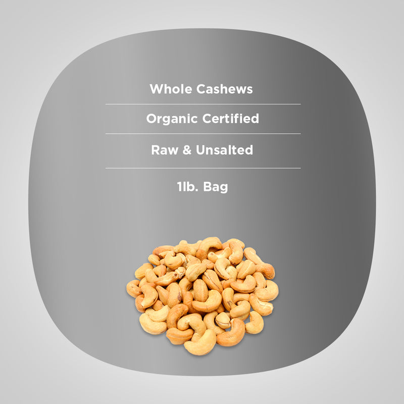 60660 PIP Organic Cashew Raw Whole Unsalted 1lb (25